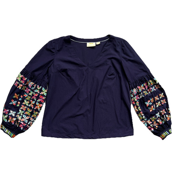 Maeve By Anthropologie Top Womens 6 Blue Sonja Embroidered Blouse Balloon Sleeve - Picture 11 of 11